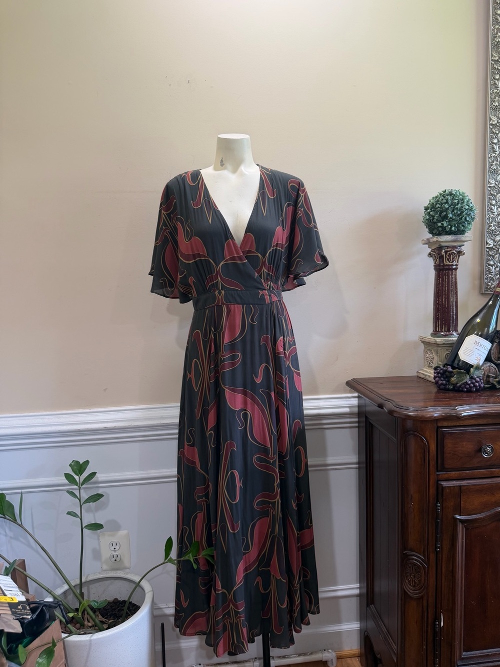Free People Wrap Maxi Dress with Rust Abstract Print